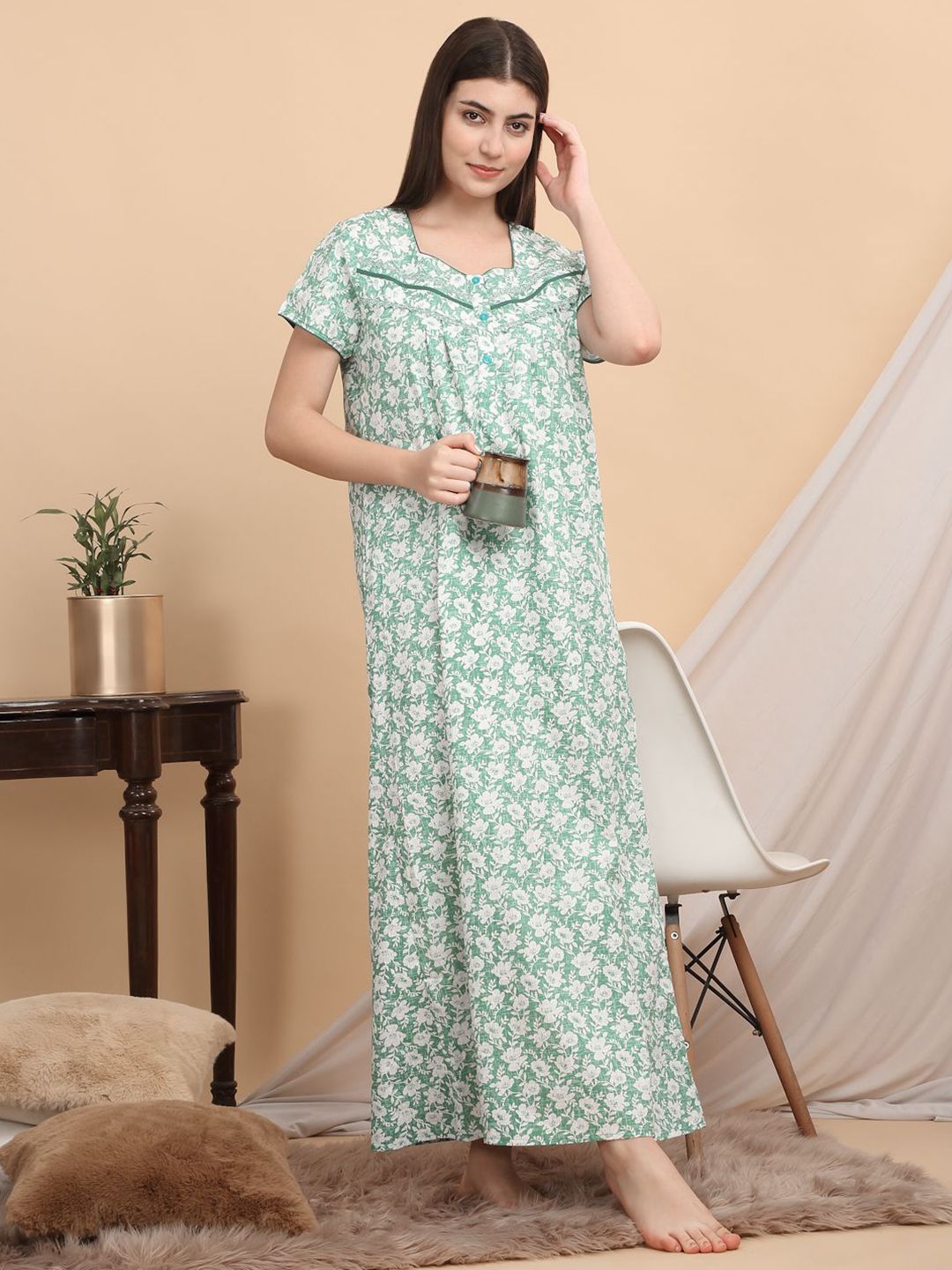 Sweet Dreams Floral Printed Pure Cotton Maxi Nightdress