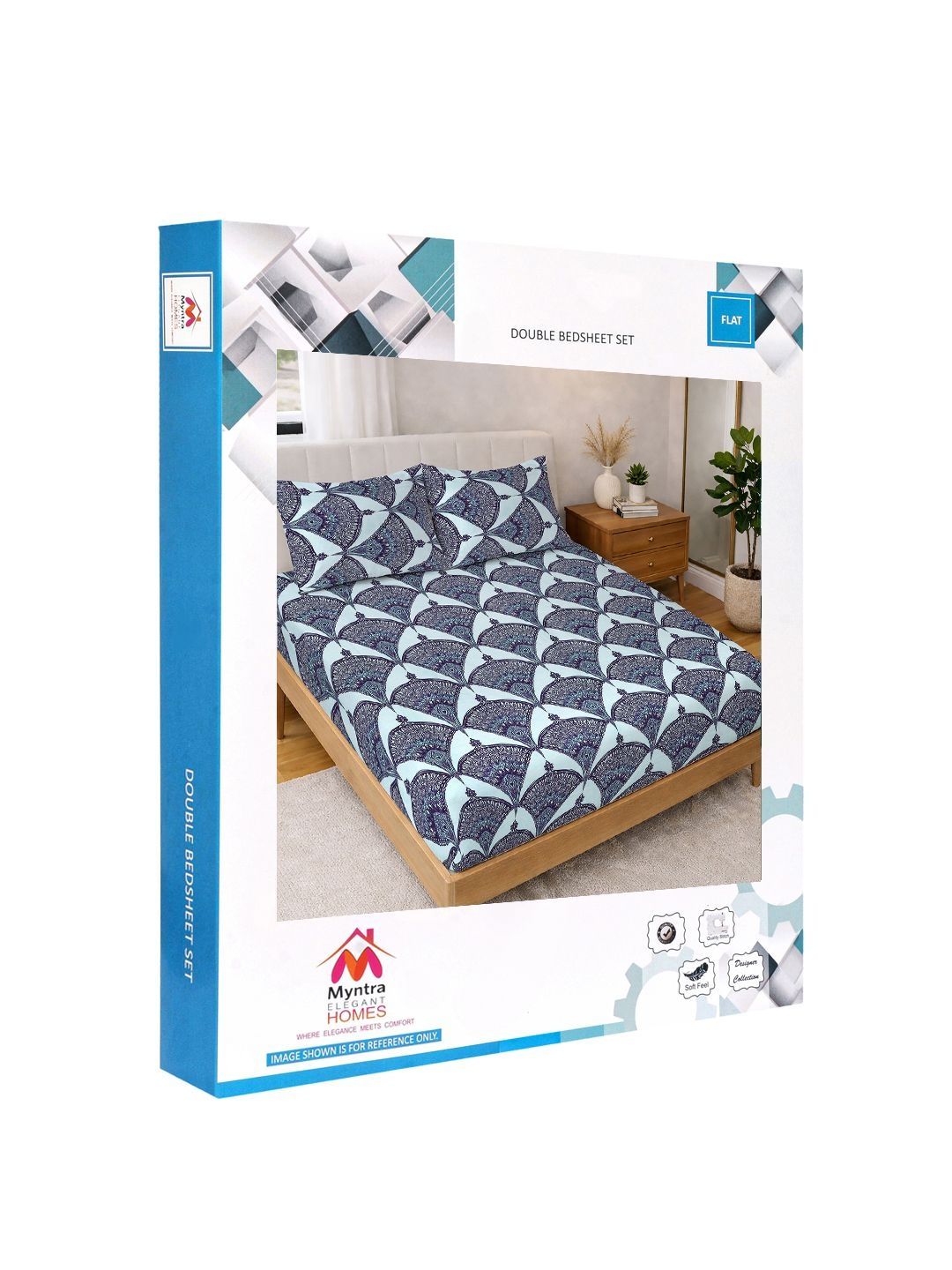 Myntra Elegant Homes Blue Geometric 300 TC Super King Double Bedsheet with 2 Pillow Covers