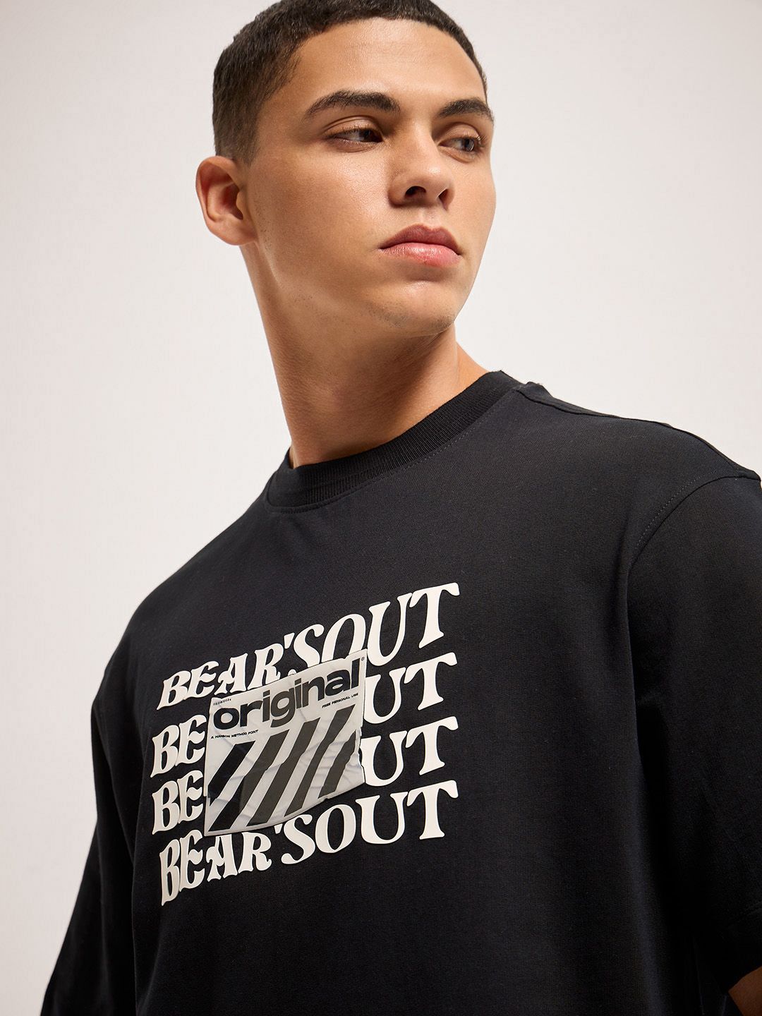 THE BEAR HOUSE Men Typography Printed Round Neck Cotton Oversized T-shirt