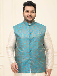 SOJANYA PLUS Lelaki Plus Size Printed Mandarin Collar Nehru Jaket