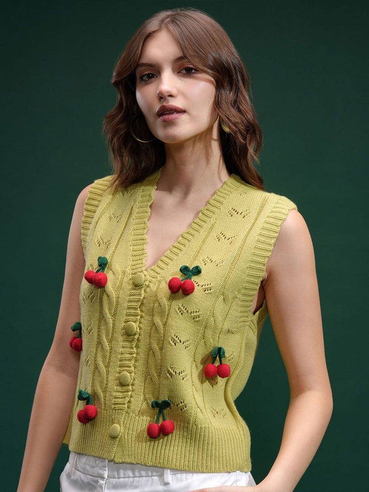 Espyr oleh Tokyo Talkies Wanita Dihiasi Sweater Cardigan Tanpa Lengan