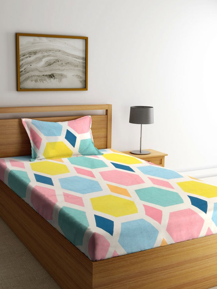 Myntra Elegant Homes White & Blue Printed Set Cadar Bujang 300 TC 2.25m x 1.50m