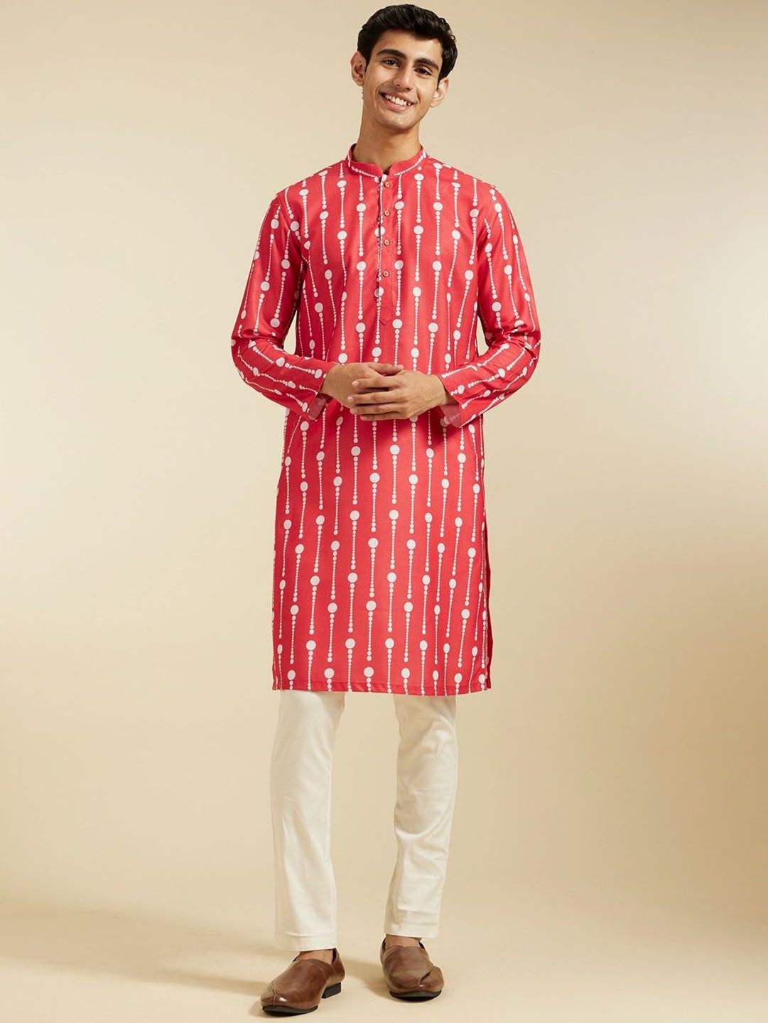 Diwas by Manyavar Geometric Printed Mandarin Collar Straight Kurta