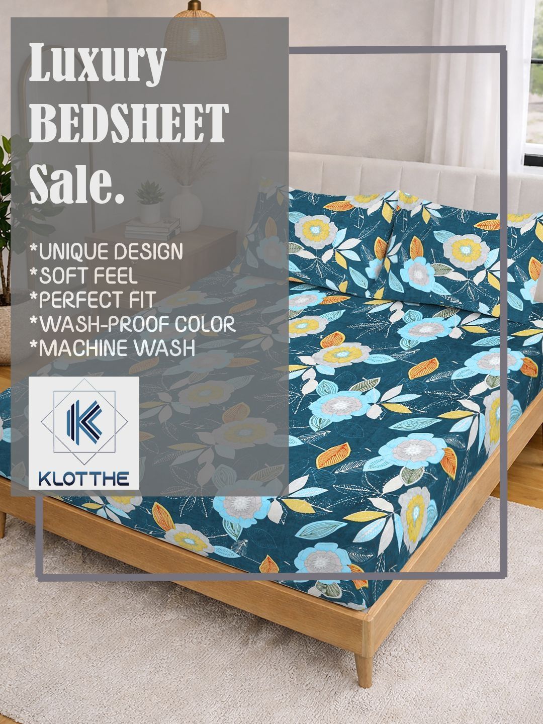 KLOTTHE Blue Floral Printed 300 TC Cadar King