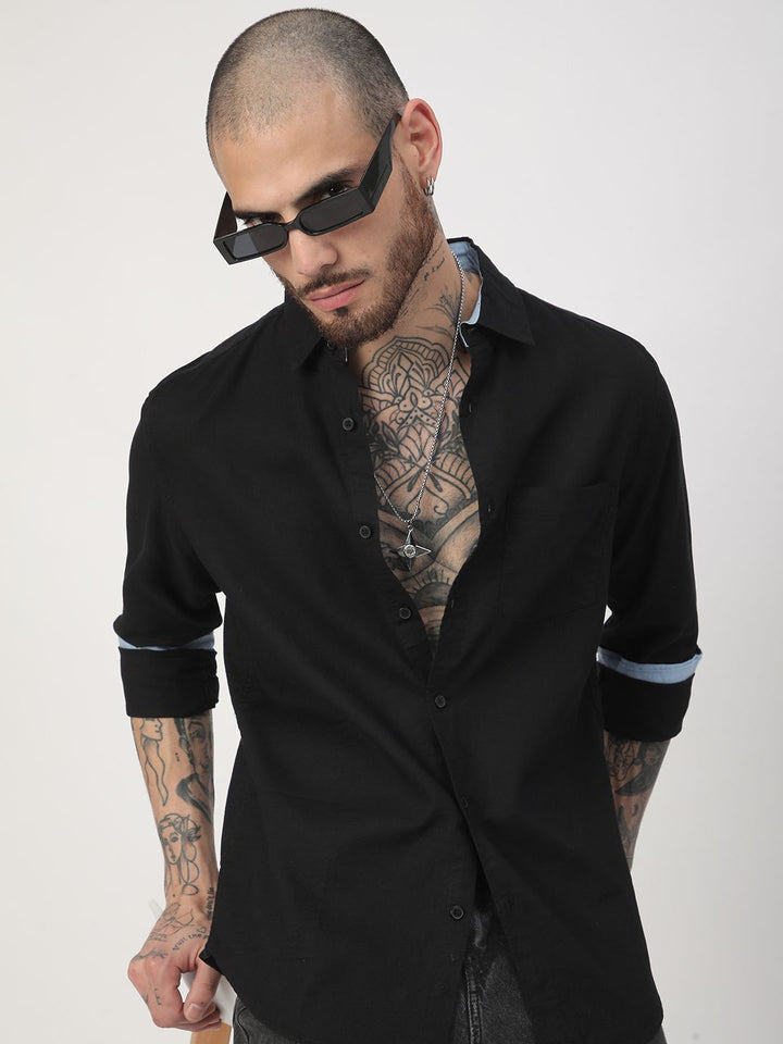 VASTRADO Men Classic Fit Spread Collar Solid Cotton Casual Shirt