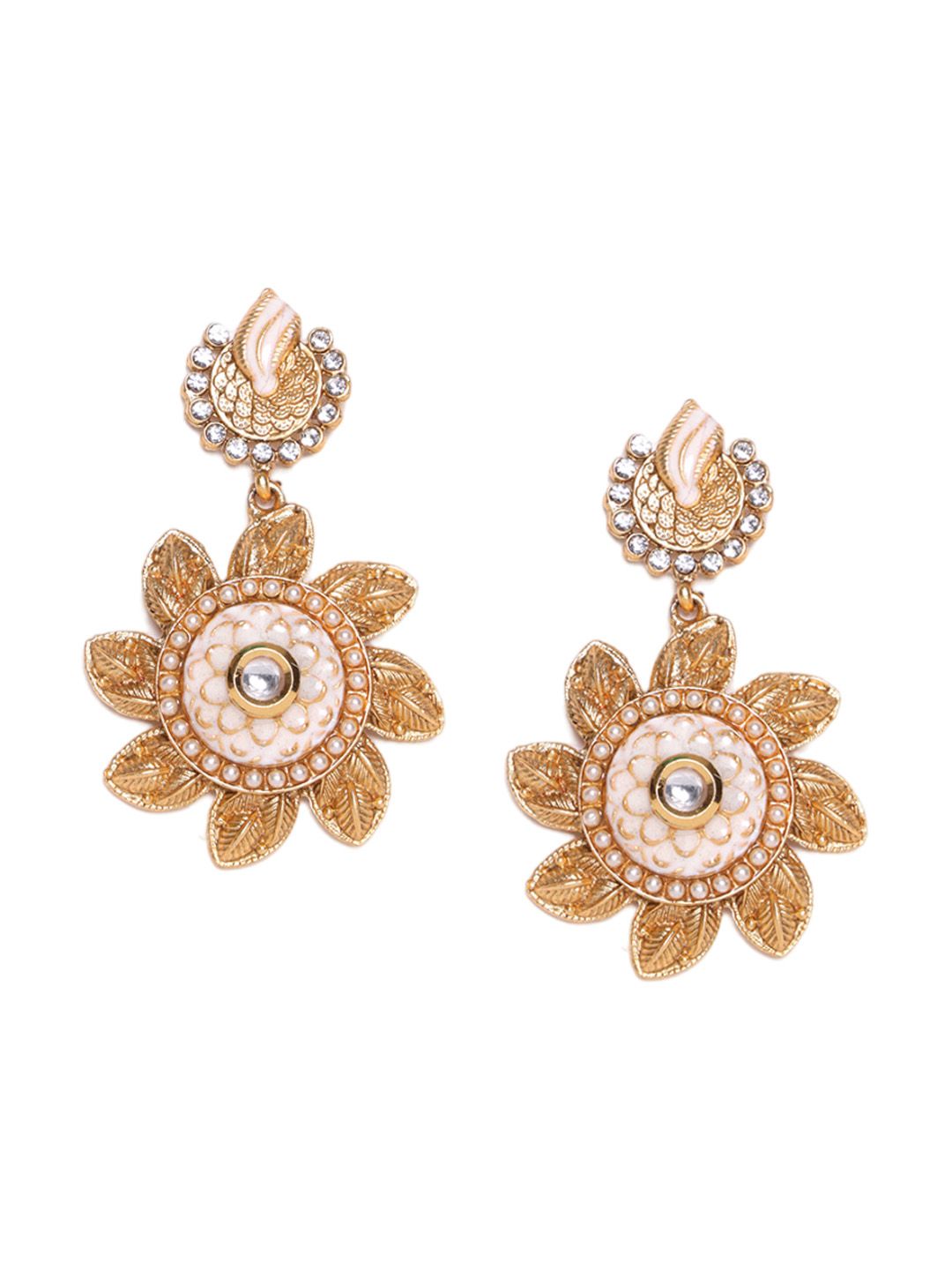 PANASH Gold Plated Kundan Contemporary Drop Earrings