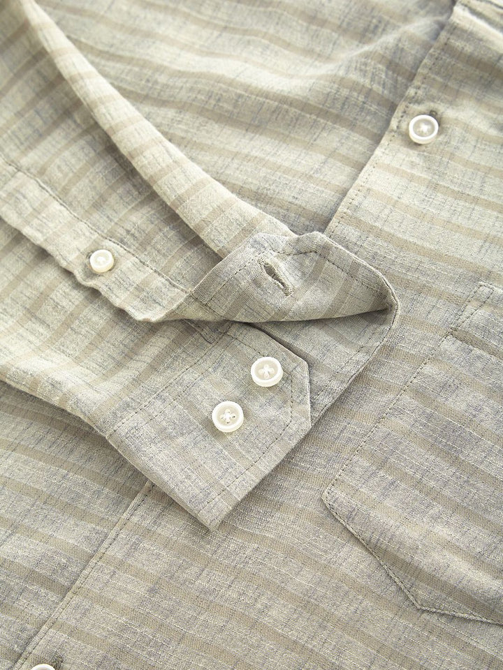 VASTRADO Men Classic Band Collar Horizontal Striped Cotton Casual Shirt