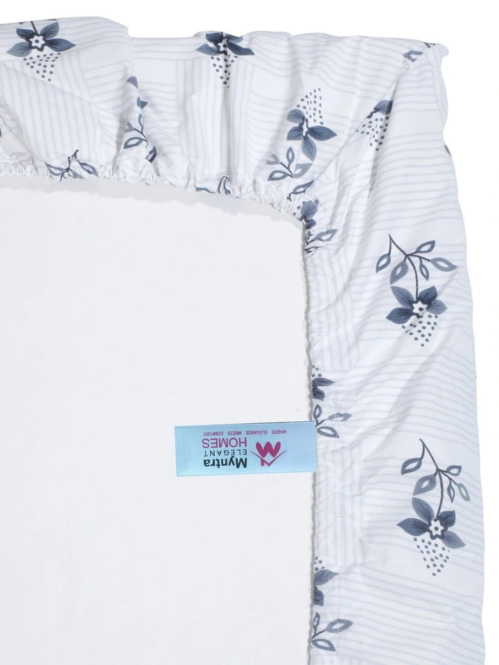 Myntra Elegant Homes White & Grey Floral 300 TC Cadar Tempat Tidur Single dengan 1 Sarung Bantal