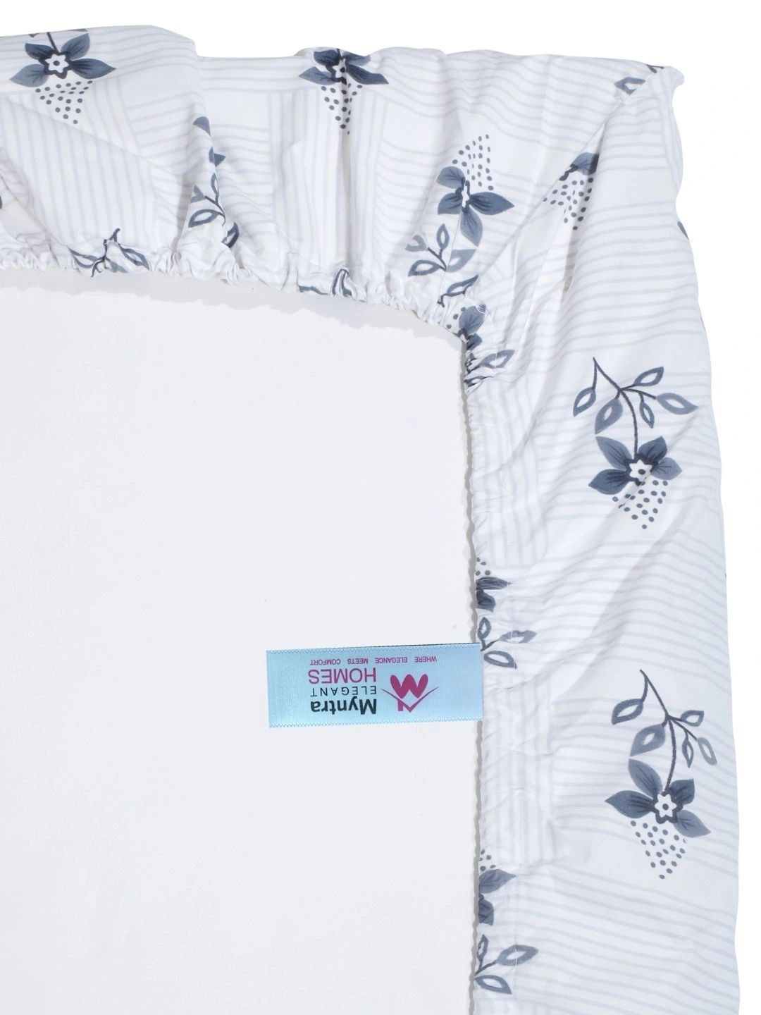Myntra Elegant Homes White & Grey Floral 300 TC Cadar Tempat Tidur Single dengan 1 Sarung Bantal
