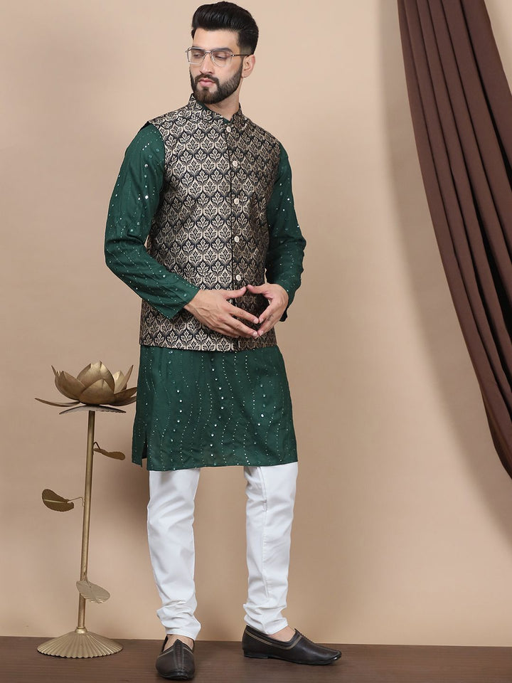 Anouk Embroidered Regular Sequinned Pure Cotton Straight Kurta With Churidar