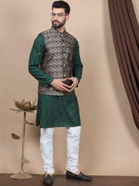 Anouk Embroidered Regular Sequinned Pure Cotton Straight Kurta With Churidar