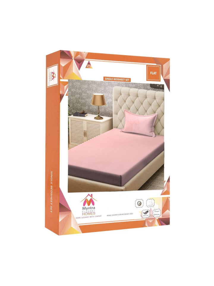 Myntra Elegant Homes Pink Solid Polycotton Breathable 300 TC Single Fine Bedsheet with a Pillow Cover-225 x 150 cm