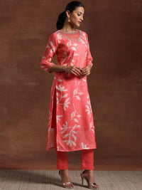 Libas Floral Yoke Design Straight Kurta with Trousers & Dupatta