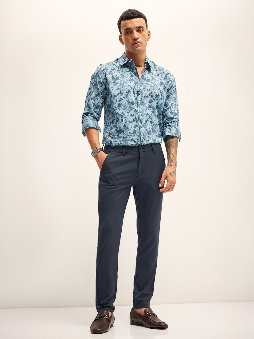 THE BEAR HOUSE Men Slim Fit Floral Printed Pure Cotton Casual Shirt