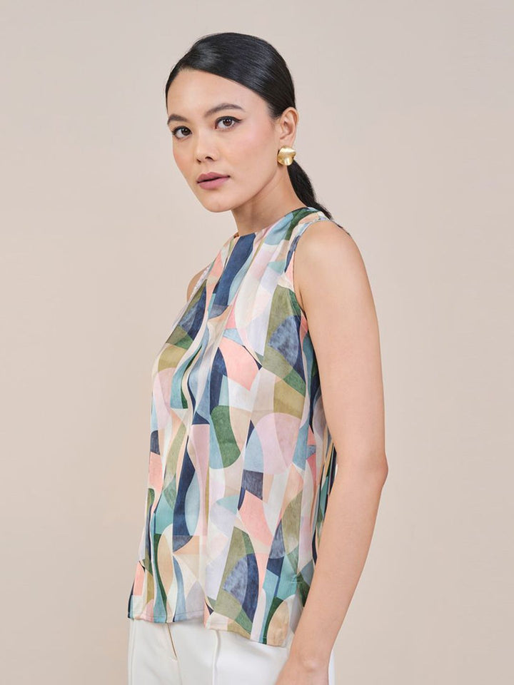 AND Women Abstract Printed Mandarin Collar Top