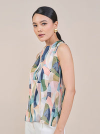 AND Women Abstract Printed Mandarin Collar Top