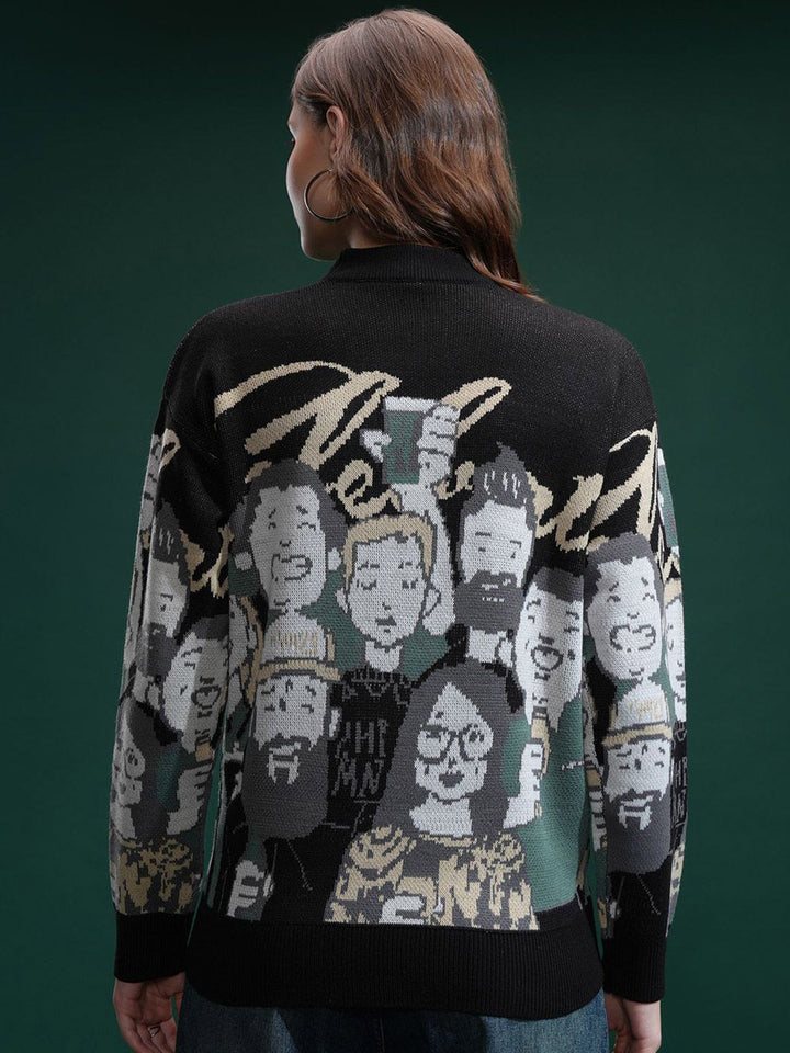 Tokyo Talkies Wanita Leher Reka Bentuk Diri Sweater Bercetak Sweater