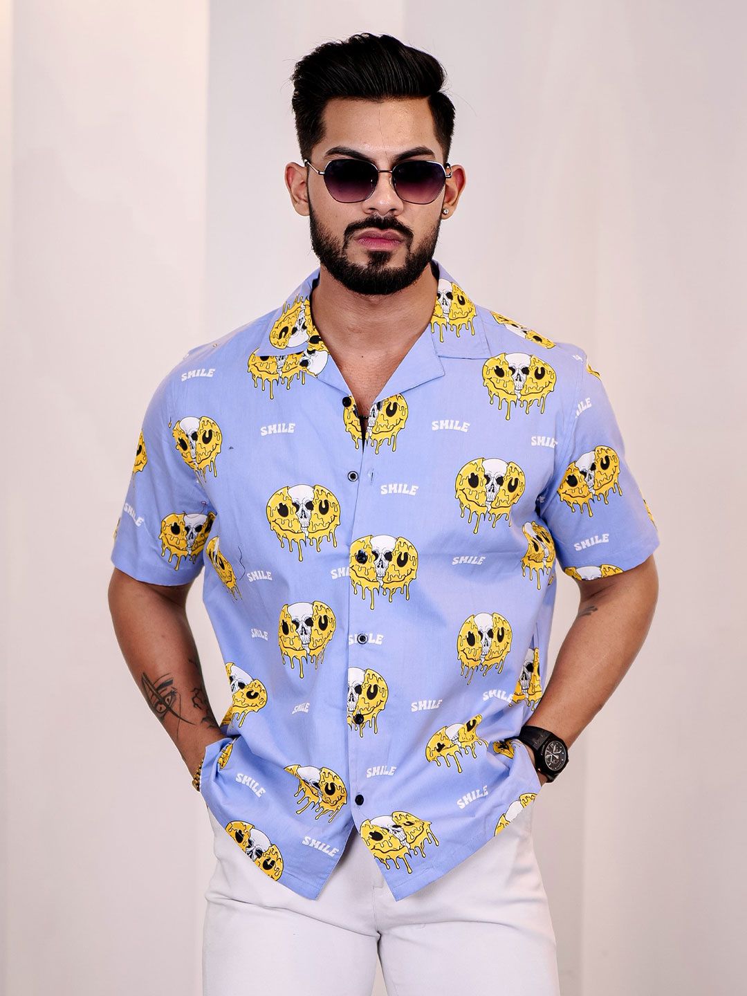 Baju Kasual Kapas Kolar Cuba Bercetak Perbualan Lelaki Eszett