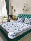 KLOTTHE Blue Floral Printed Dilengkapi 400 TC Kapas Cadar King & 2 Sarung Bantal