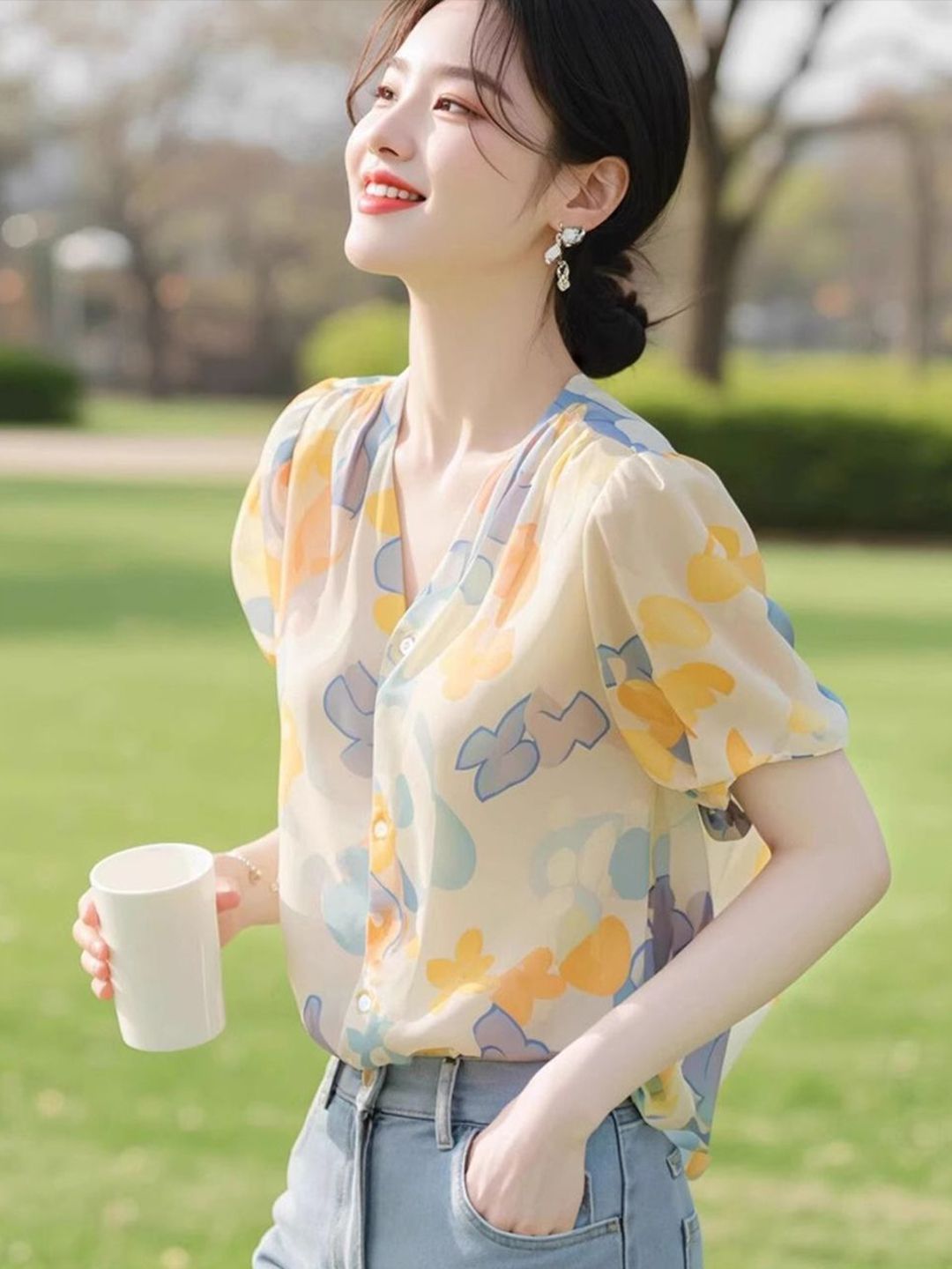 DressBerry Abstract Printed Shirt Style Top