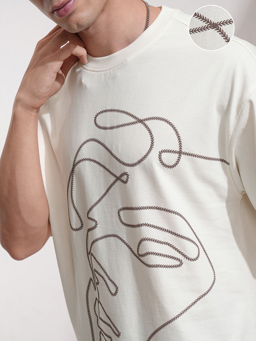HIGHLANDER Men Abstract Printed Round Neck Cotton Oversized T-shirt