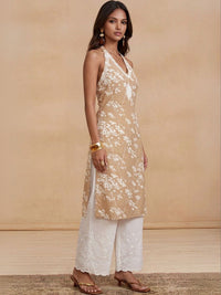 Rumah Wanita Chikankari Floral Sulam Halter Leher Chikankari Indie Florals Kurta