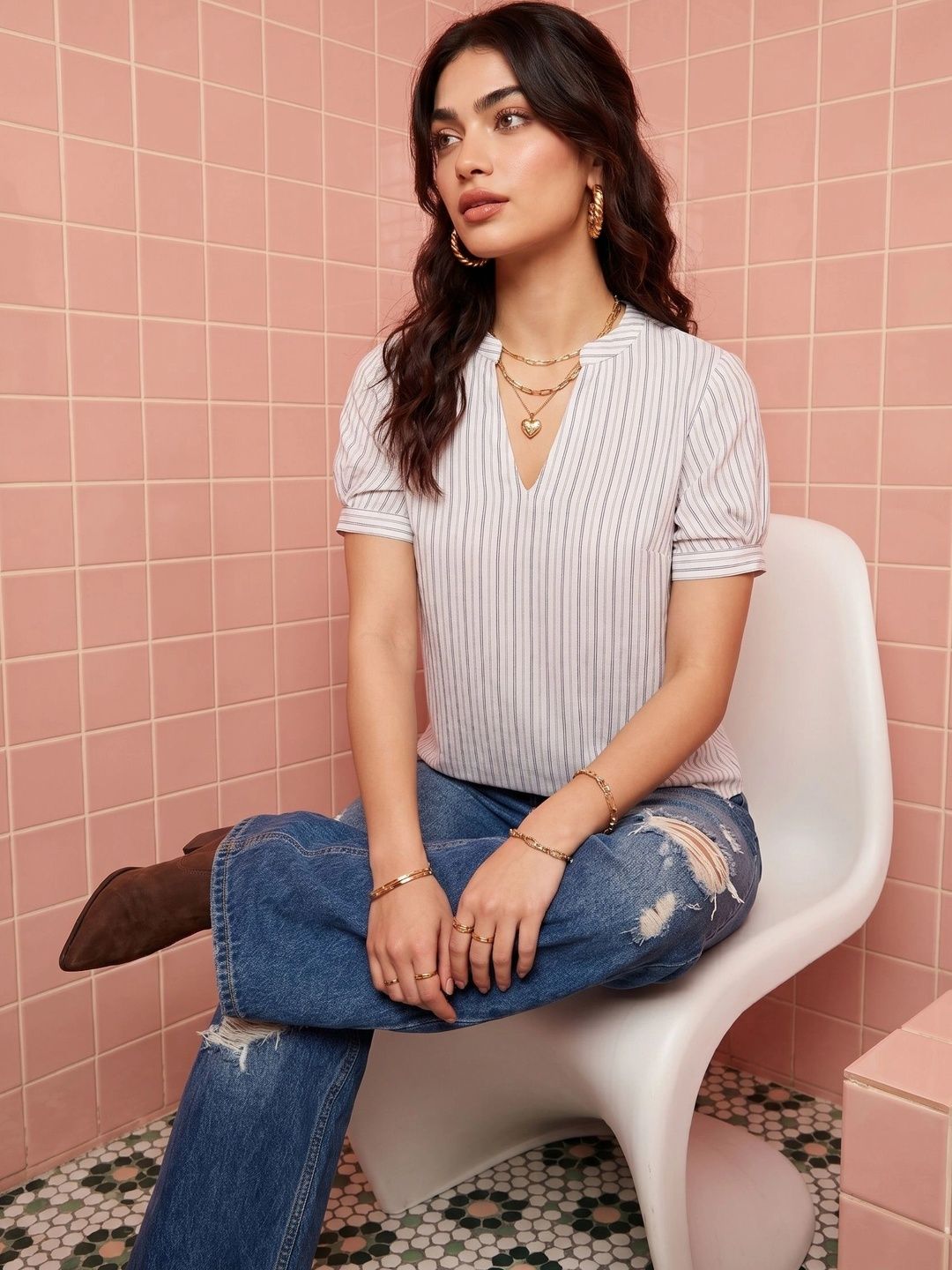 Mamicha Striped Puff Sleeve Top