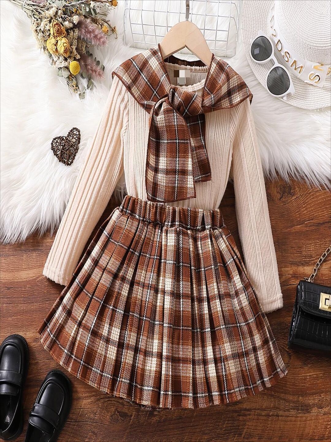 YK Checked Fit & Flare Dress
