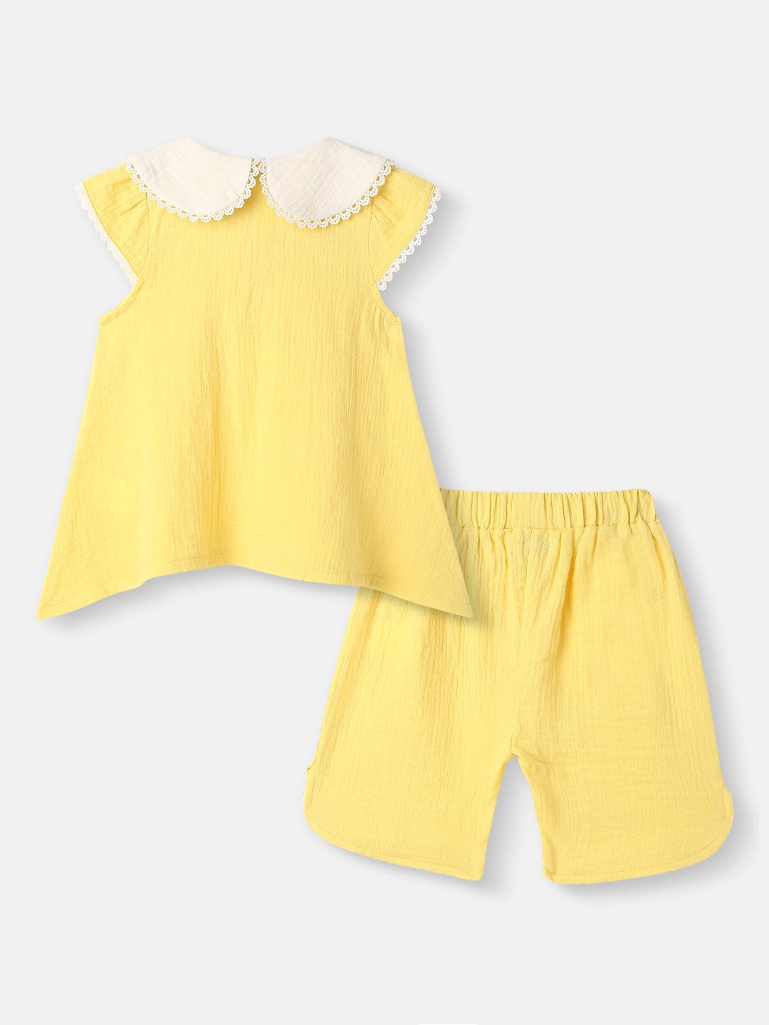 Nauti Nati Girls Girls Embroidery Detail Peter Pan Collar Cotton Top and Shorts Set
