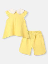 Nauti Nati Girls Girls Embroidery Detail Peter Pan Collar Cotton Top and Shorts Set