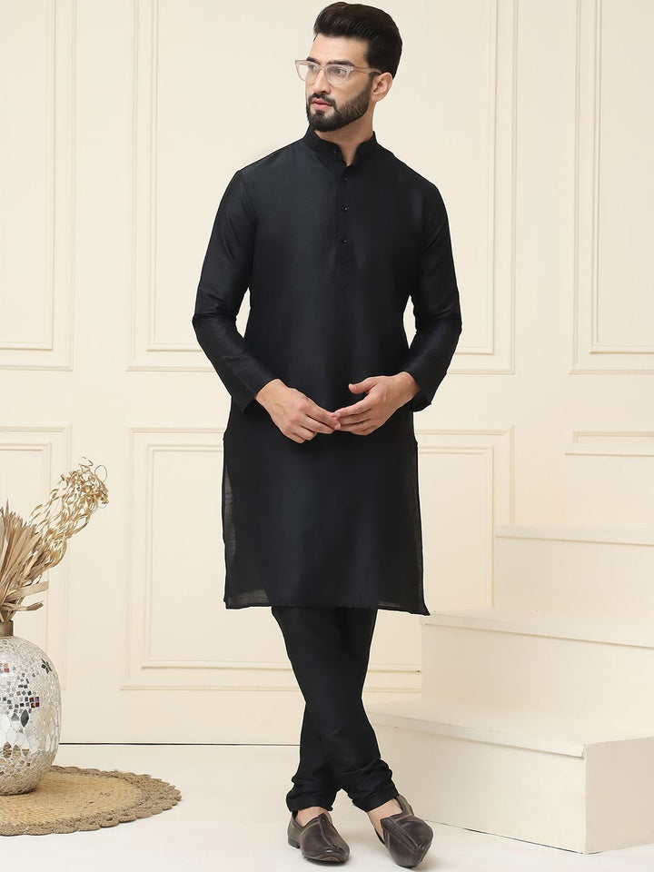 SOJANYA Mandarin Collar Silk Cotton Straight Kurta with Churidar
