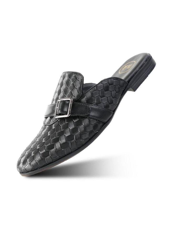 MONKSTORY Men Textured Round Toe Buckled Mules