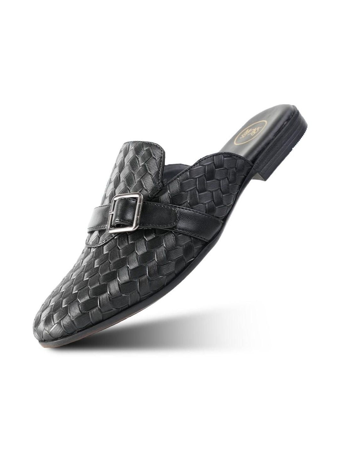 MONKSTORY Men Textured Round Toe Buckled Mules