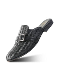 MONKSTORY Men Textured Round Toe Buckled Mules