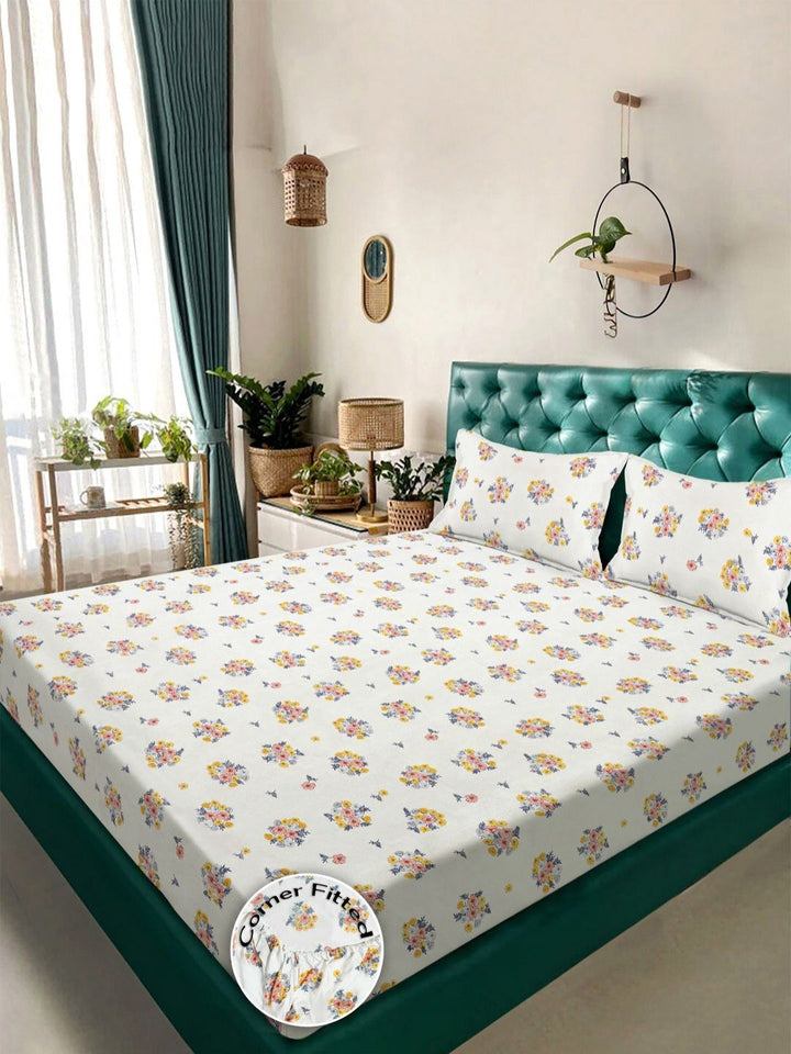 KLOTTHE Bercetak Berwarna Krim Cadar 300 TC King Dengan 2 Sarung Bantal - 2.50 x 2.25 m