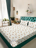 KLOTTHE Bercetak Berwarna Krim Cadar 300 TC King Dengan 2 Sarung Bantal - 2.50 x 2.25 m
