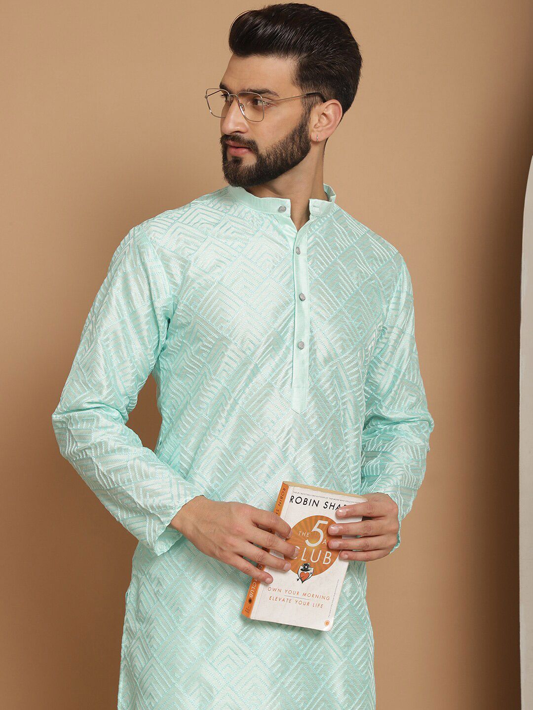 Anouk Ethnic Motifs Embroidered Regular Thread Work Silk Kurta with Churidar