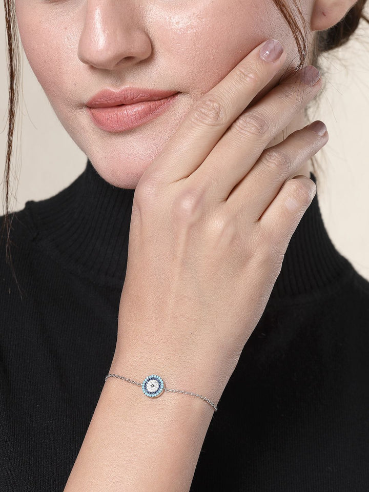 PANASH 925 Sterling Silver Rhodium-Plated Cubic Zirconia Link Bracelet