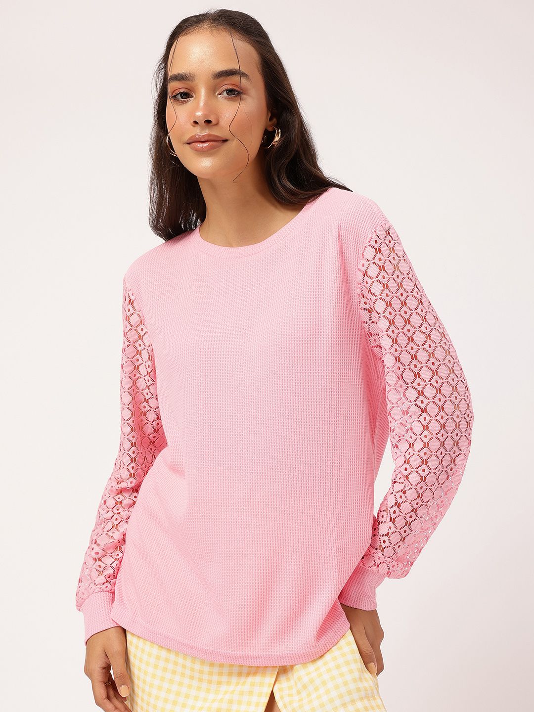 DressBerry Textured Temptress Semi-sheer Drop-Shoulder Sleeves Top