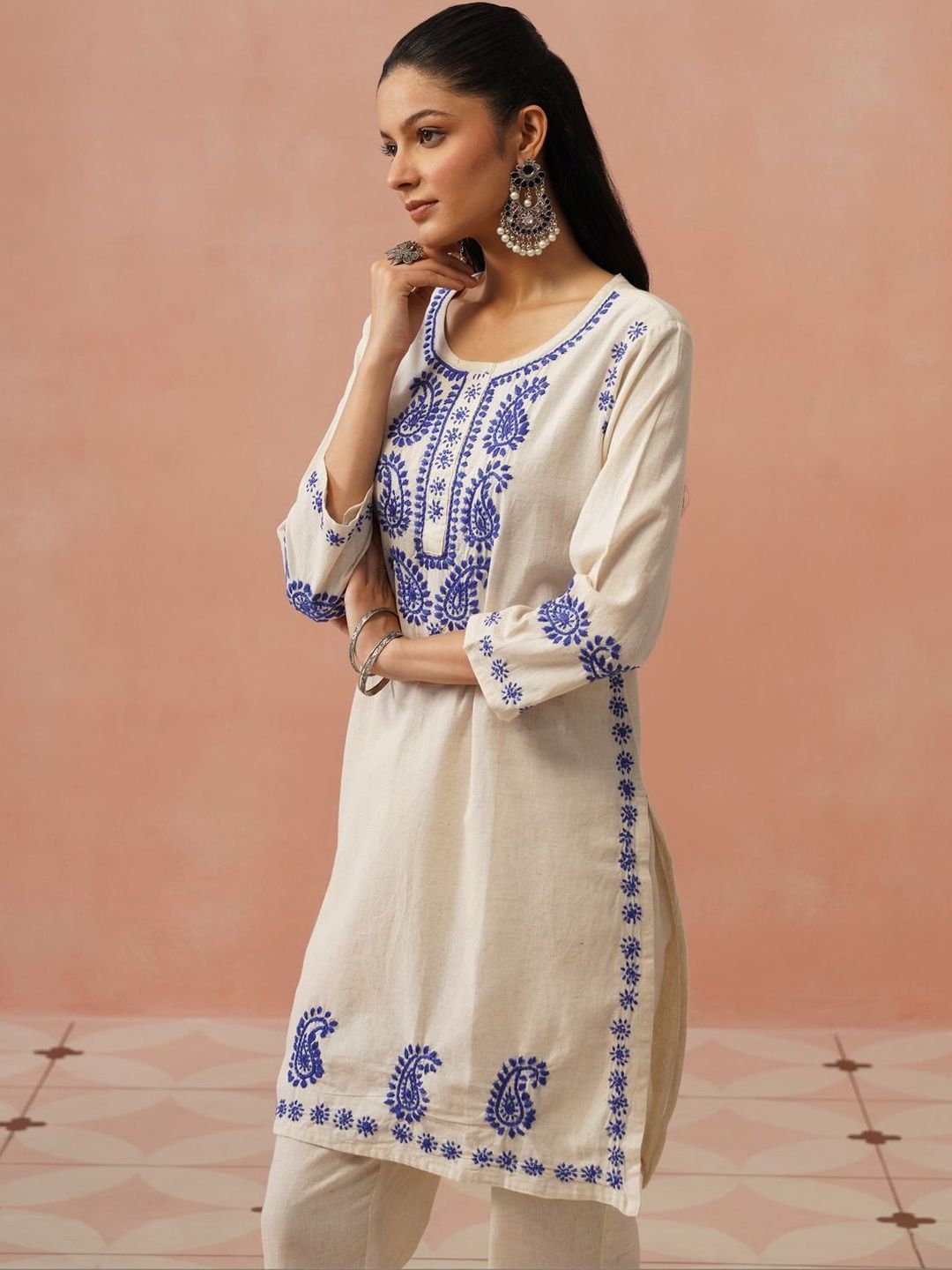 Rumah Wanita Chikankari Sulam Kurta Chikankari