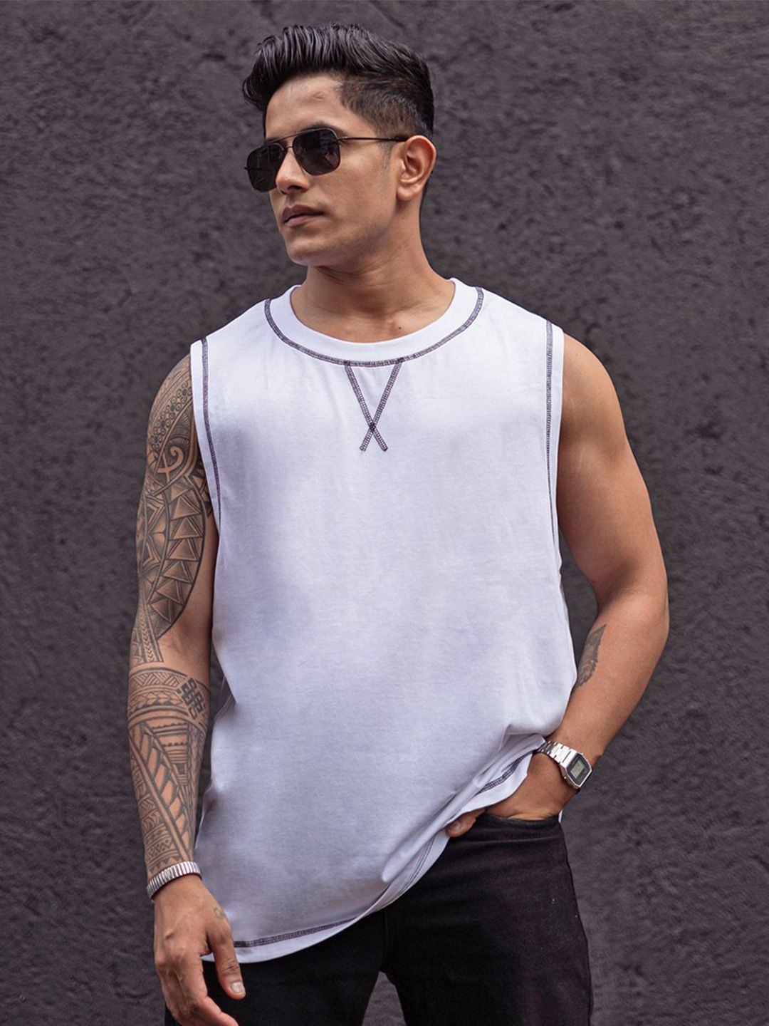 Powerlook Men Solid Round Neck Pure Cotton Oversized T-Shirt