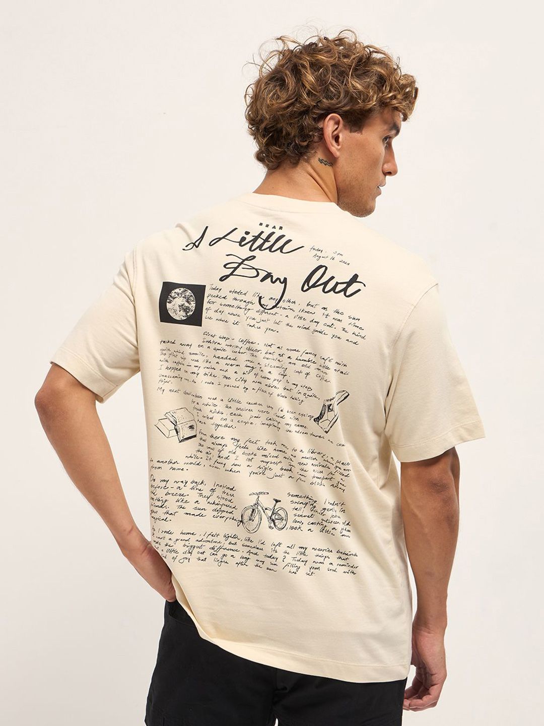 THE BEAR HOUSE Men Typography Printed Round Neck Oversized T-shirt