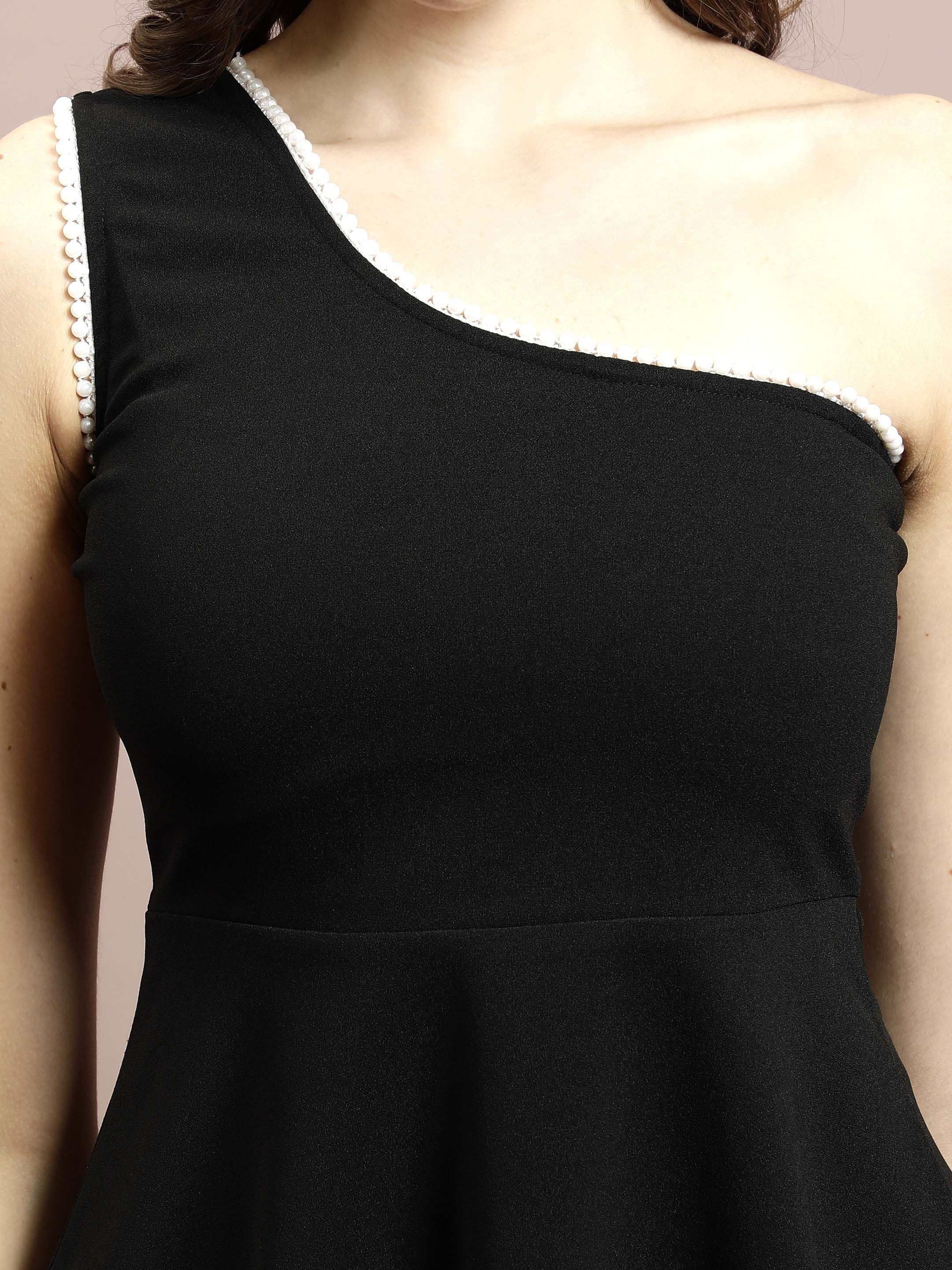 Athena Women Embellished Solid One Shoulder Scuba Peplum Top