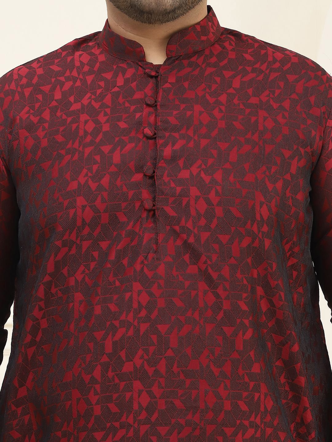 SOJANYA PLUS Geometric Woven Design Mandarin Collar Straight Kurta With Pyjama