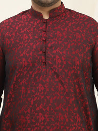 SOJANYA PLUS Geometric Woven Design Mandarin Collar Straight Kurta With Pyjama