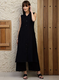 KALINI Solid V-Neck A-Line Kurta With Palazzos