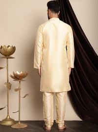Kurta Sutera Dupion Biasa Anouk Beige Band Collar dengan Churidar