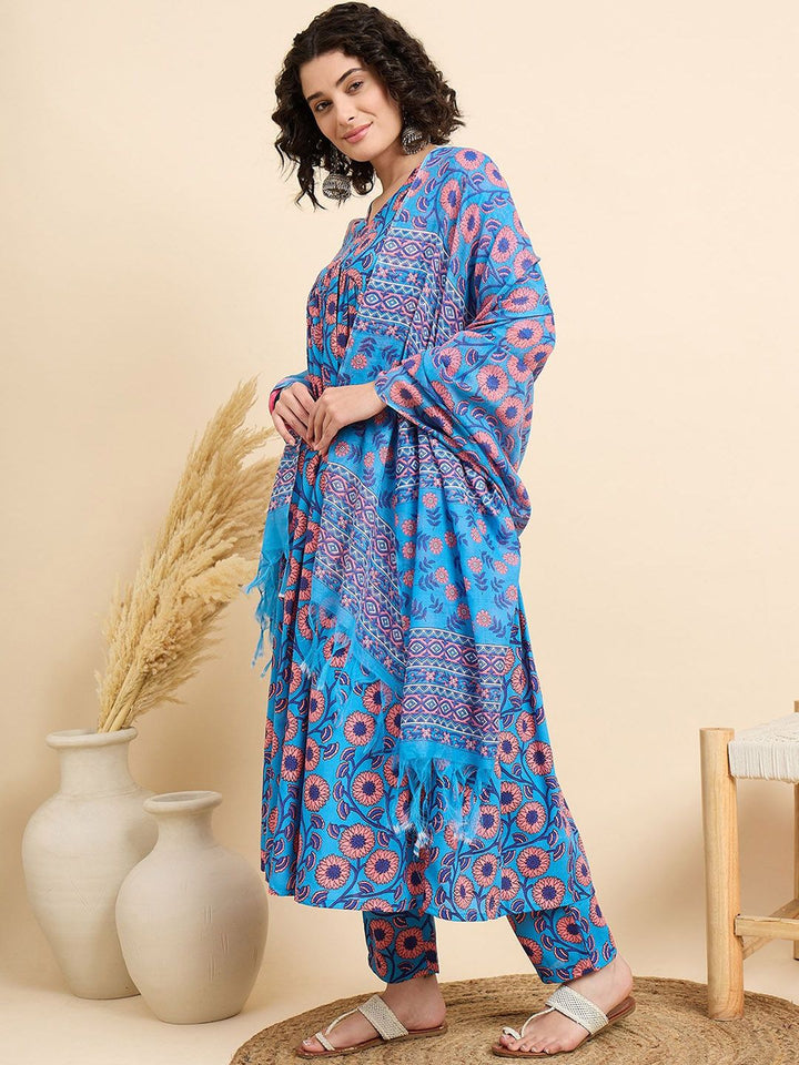 KALINI Women Floral Printed Regular Kurta with Trousers & With Dupatta