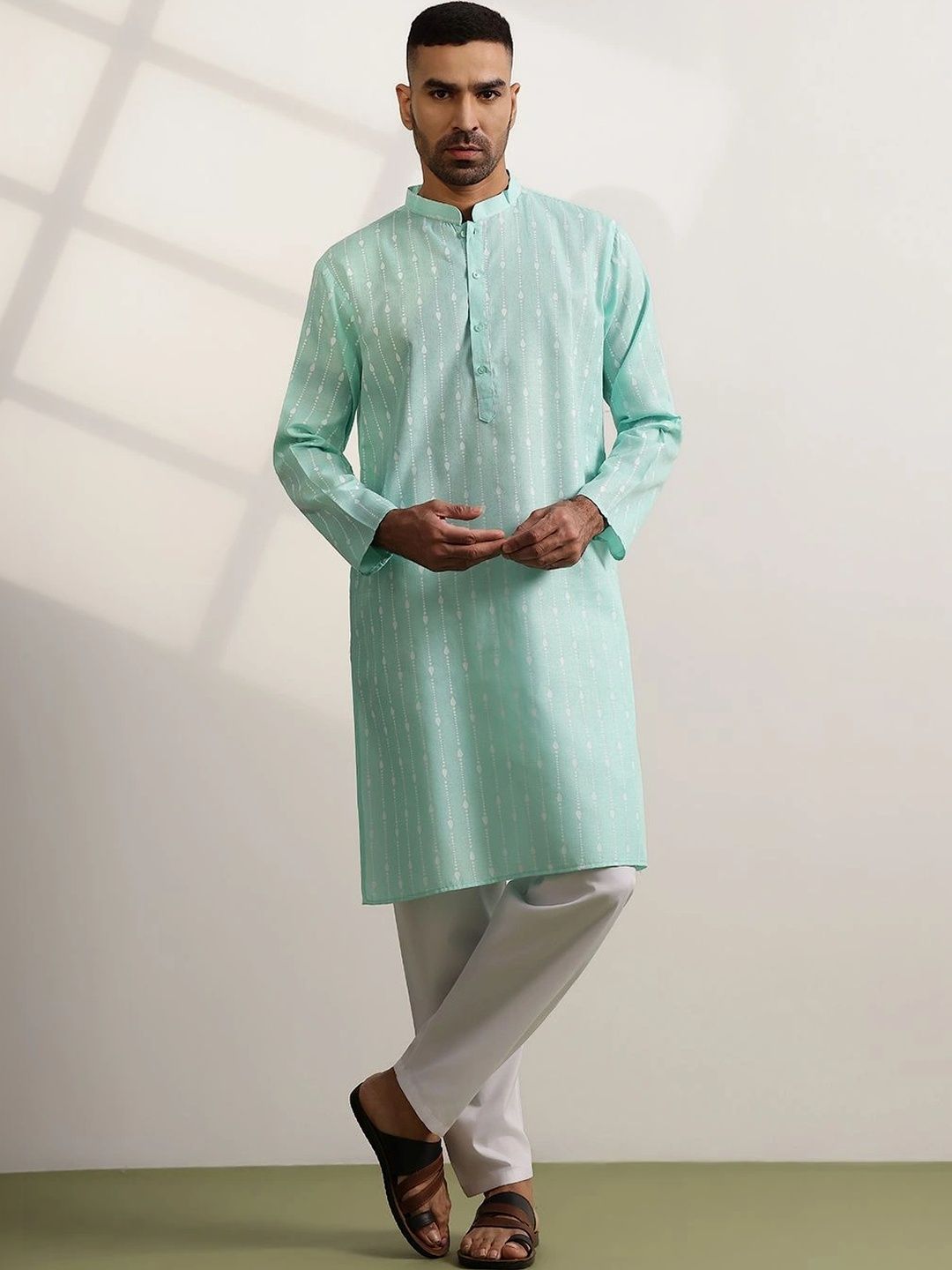 Anouk Men Printed Regular Pure Cotton Kurta with Trousers