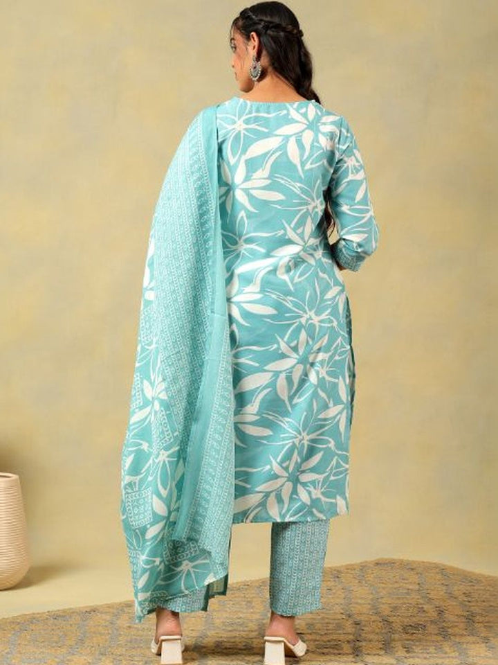 Mamicha Women Floral Printed Regular Pure Cotton Kurta with Trousers & With Dupatta